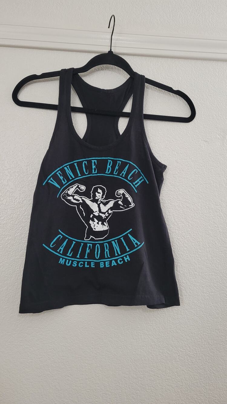 Venice Beach California Muscle Beach Racerback Tank Top Black Graphic Size S